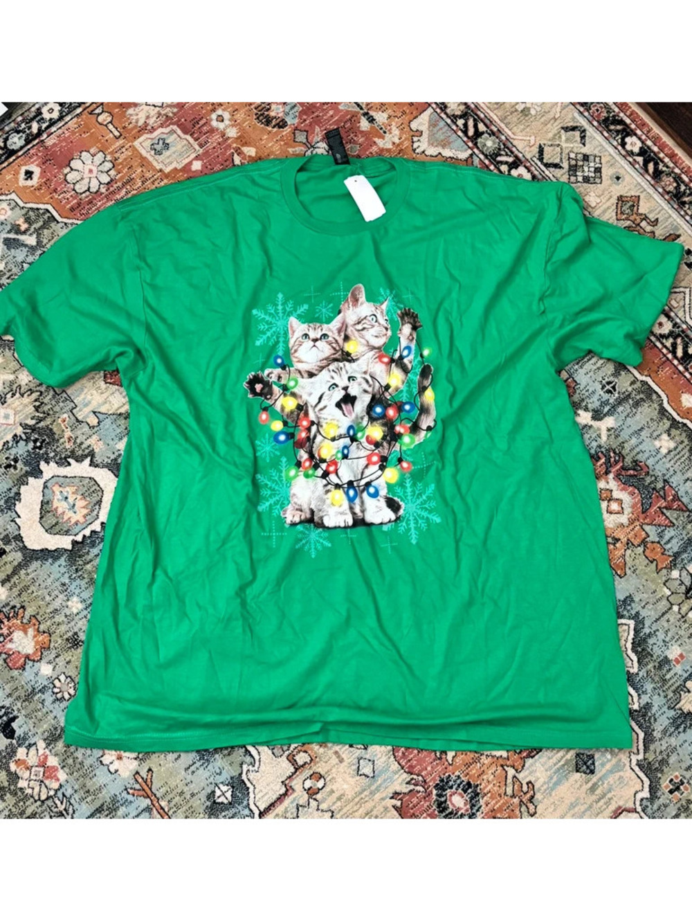 Gildan Christmas Cat Graphic T-Shirt 3XL Green Funny Holiday Tee